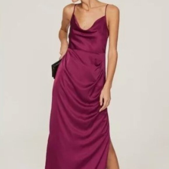 Hutch Anthropologie BHLDN  6 Cowl Neck Slit Satin Maxi Dress Cocktail Purple - Picture 1 of 7